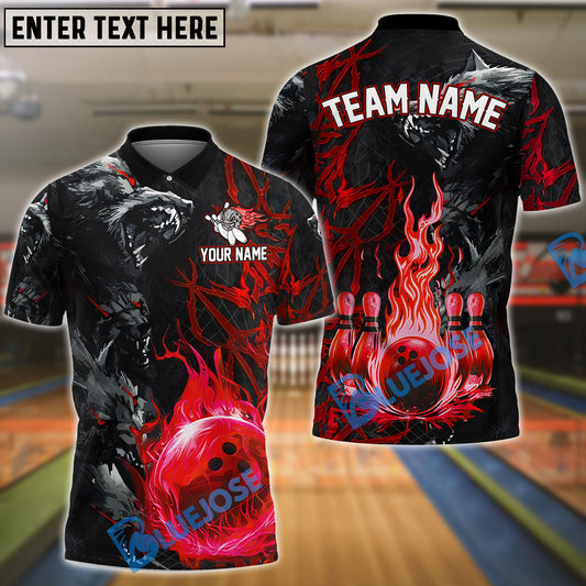 BlueJose Bowling And Pins Flame Wolf Multicolor Customized Name 3D Shirt (4 Colors)