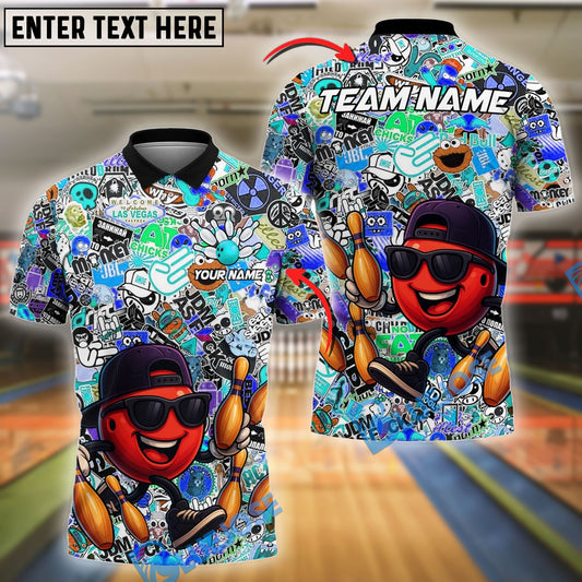 BlueJose Bowling And Pins Street Vibes Funny Graffti Style Customized Name, Team Name 3D Shirt (4 Colors)