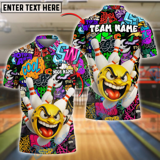 BlueJose Bowling Graffiti Madness Customized Name, Team Name 3D Shirt (4 Colors)