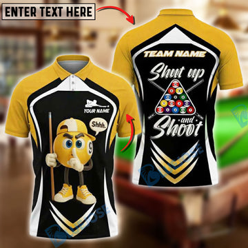 BlueJose Billiards 9-Ball Pool Shut Up and Shoot Ver Triangle Rack Personalized Name, Team Name Unisex Shirt (4 Colors)