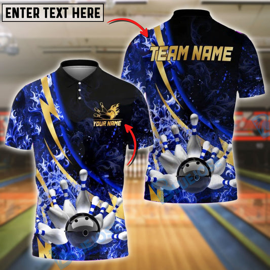 BlueJose Bowling And Pins Lightning Strike Fire Customized Name, Team Name 3D Shirt (4 Colors)