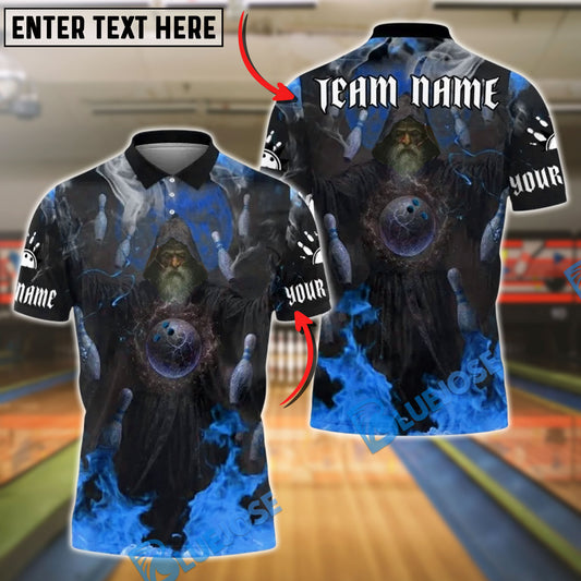 BlueJose Bowling And Pins Magic Flame Wizard Customized Name, Team Name 3D Shirt (4 Colors)