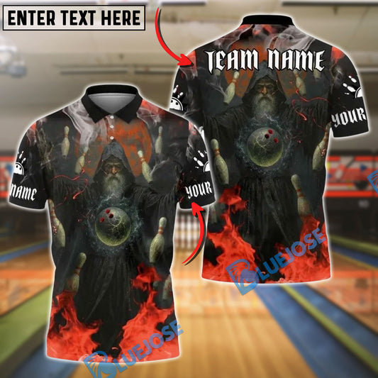 BlueJose Bowling And Pins Magic Flame Wizard Customized Name, Team Name 3D Shirt (4 Colors)