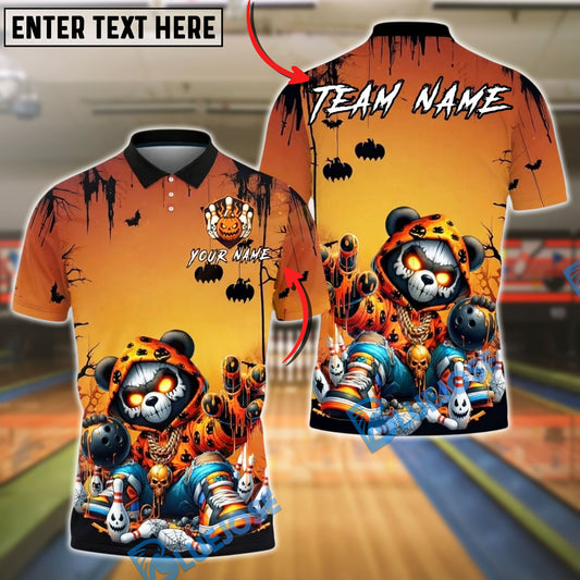 BlueJose Bowling And Pins Neon Graffiti Panda Halloween Glow Spooky Customized Name, Team Name 3D Shirt (4 Colors)