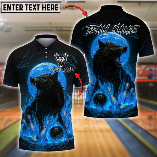 BlueJose Bowling And Pins Fire Wolf Moon Customized Name, Team Name 3D Shirt (4 Colors)