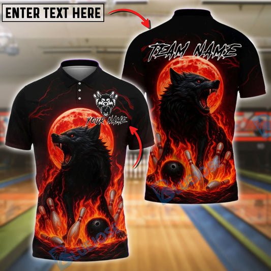 BlueJose Bowling And Pins Fire Wolf Moon Customized Name, Team Name 3D Shirt (4 Colors)