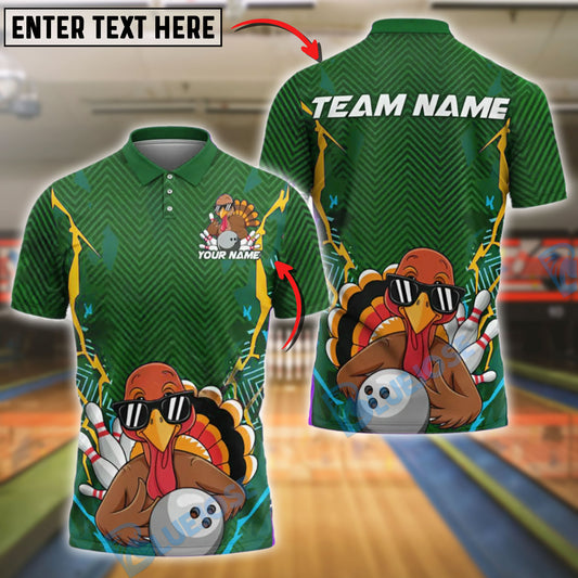 BlueJose Bowling And Pins Turkey Fun Style Customized Name, Team Name 3D Shirt (4 Colors)