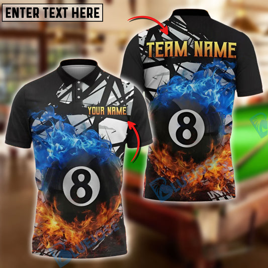 BlueJose Billiards 8-Ball Pool Double Flame Personalized Name Shirt (4 Colors)