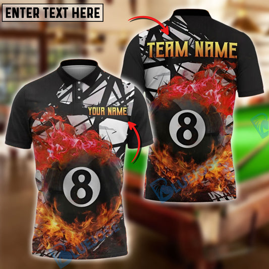BlueJose Billiards 8-Ball Pool Double Flame Personalized Name Shirt (4 Colors)