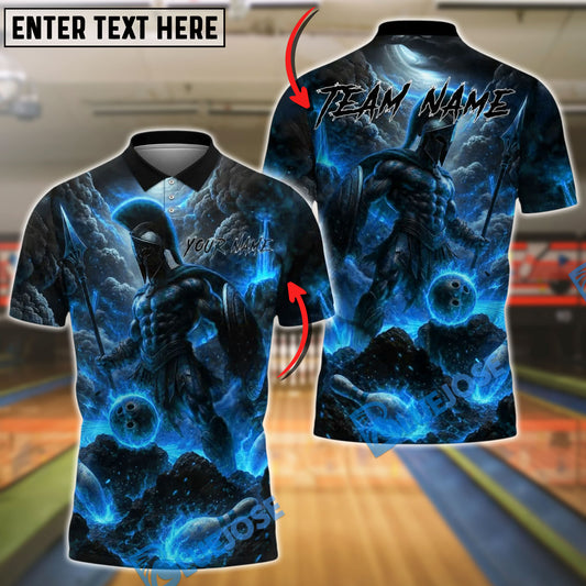 BlueJose Bowling And Pins Spartan Warrior Volcano Fury Customized Name, Team Name 3D Shirt (4 Colors)