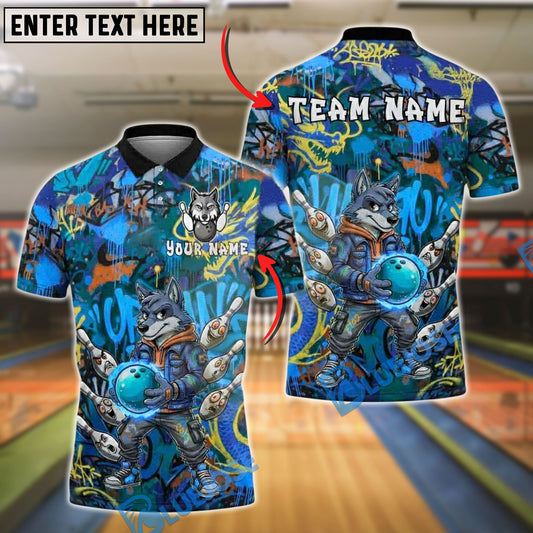 BlueJose Bowling And Pins Graffiti Wolf Jetpack Pins Customized Name, Team Name 3D Shirt (4 Colors)