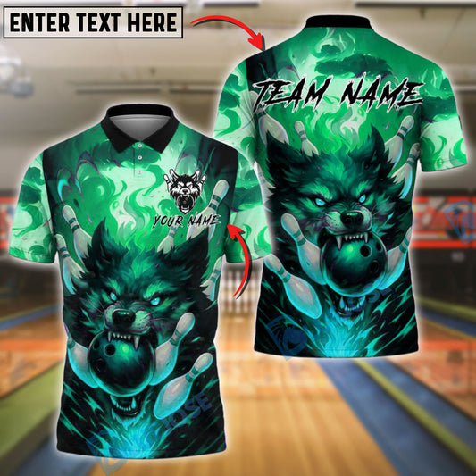 BlueJose Bowling And Pins Fire Wolf Magic Customized Name, Team Name 3D Shirt (4 Colors)