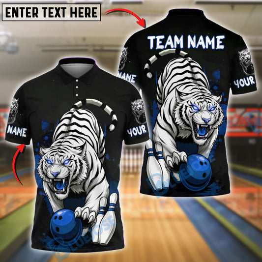 BlueJose Bowling And Pins White Tiger Power Customized Name, Team Name 3D Shirt (4 Colors)
