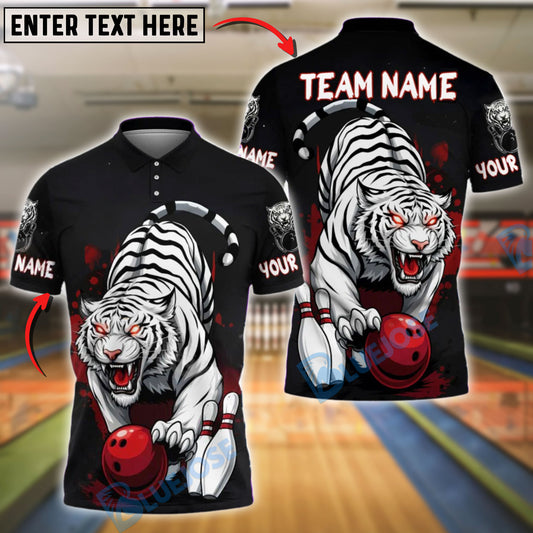 BlueJose Bowling And Pins White Tiger Power Customized Name, Team Name 3D Shirt (4 Colors)