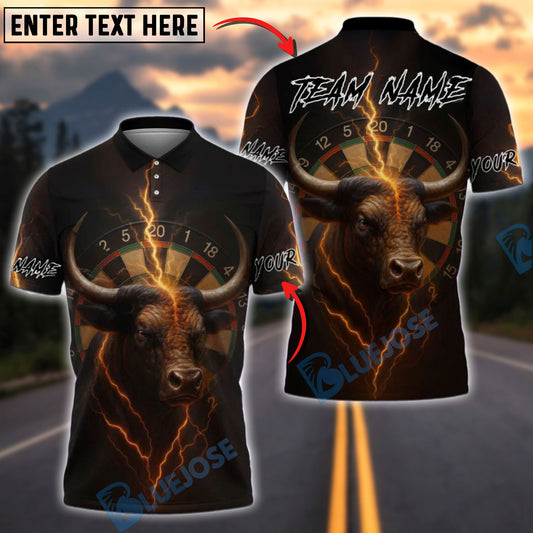 BlueJose Darts Fiery Bull Thunder Strike Personalized Name, Team Name Shirt