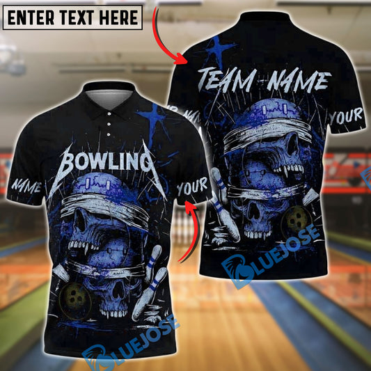 BlueJose Bowling And Pins Skull Helmet Blood Horror Customized Name, Team Name 3D Shirt (4 Colors)