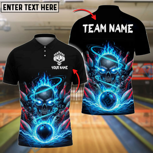 BlueJose Bowling Fire Skull and Pins Customized Name, Team Name 3D Shirt (4 Colors)