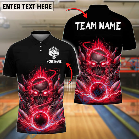 BlueJose Bowling Fire Skull and Pins Customized Name, Team Name 3D Shirt (4 Colors)