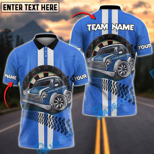 BlueJose Darts Classic Mini Car Tire Mark Design Personalized Name, Team Name Shirt (4 Colors)