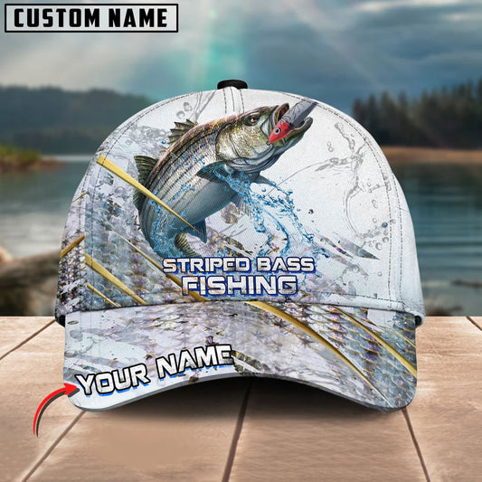 BlueJose Striped Bass Fishing Gold Premium Skinfish Pattern Personalized Cap