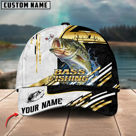 BlueJose Bass Fishing Hook Graphic & Jumping Fish Art Personalized Cap