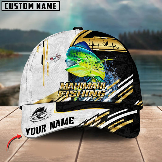 BlueJose Mahi-Mahi Fishing Hook Graphic & Jumping Fish Art Personalized Cap