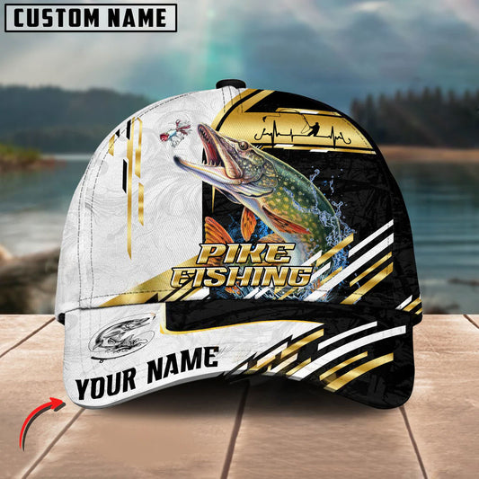 BlueJose Pike Fishing Hook Graphic & Jumping Fish Art Personalized Cap