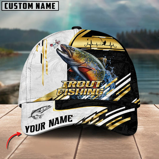 BlueJose Trout Fishing Hook Graphic & Jumping Fish Art Personalized Cap