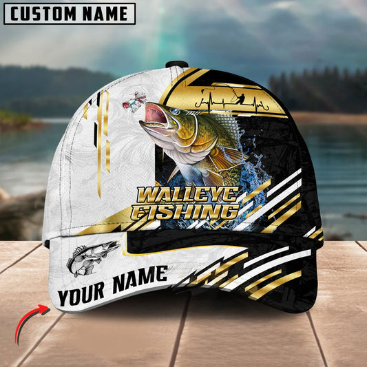 BlueJose Walleye Fishing Hook Graphic & Jumping Fish Art Personalized Cap