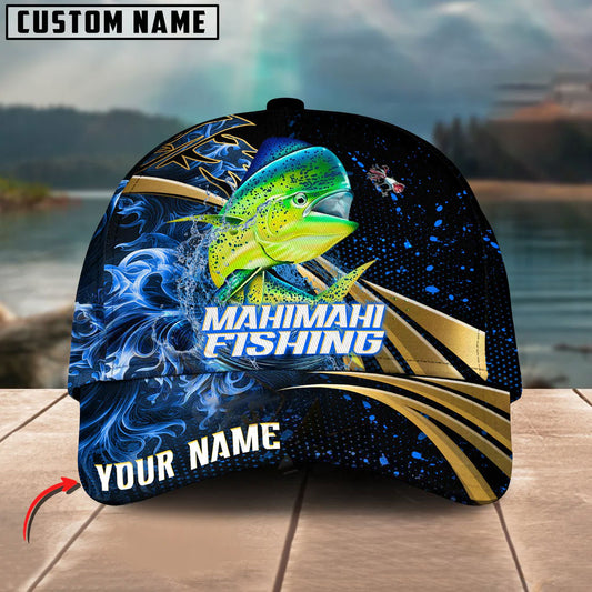 BlueJose Mahi-Mahi Fishing Hooked Jump Splash Personalized Cap