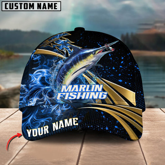 BlueJose Marlin Fishing Hooked Jump Splash Personalized Cap
