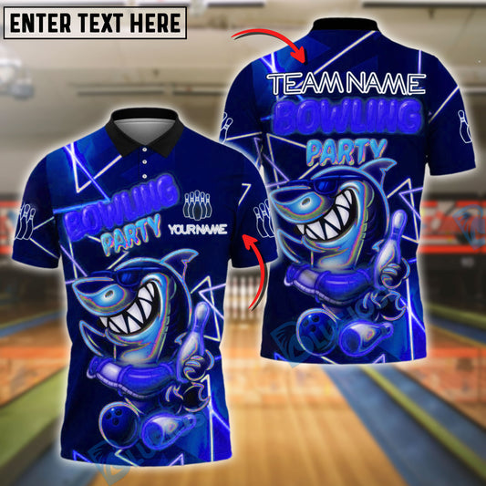 BlueJose Bowling And Pins Neon Shark Theme Bowling Party Customized Name, Team Name 3D Shirt (4 Colors)