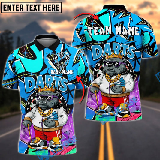 BlueJose Darts Street Style Bulldog King Personalized Name, Team Name Shirt (4 Colors)