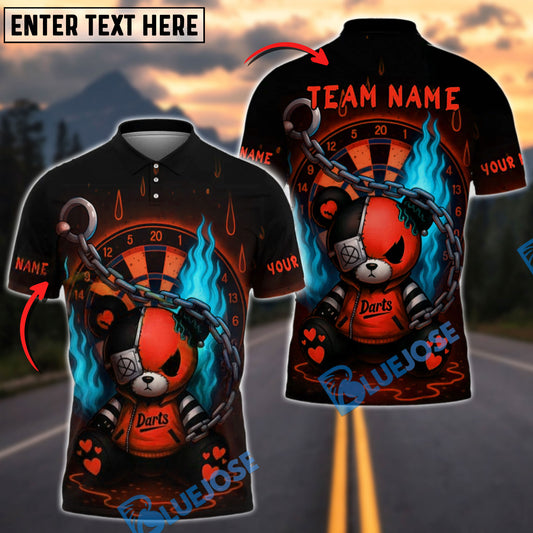 BlueJose Darts Teddy with Chains & Flames Personalized Name, Team Name Shirt (4 Colors)