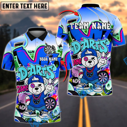 BlueJose Darts Urban Graffiti Cool Bear Personalized Name, Team Name Shirt (4 Colors)