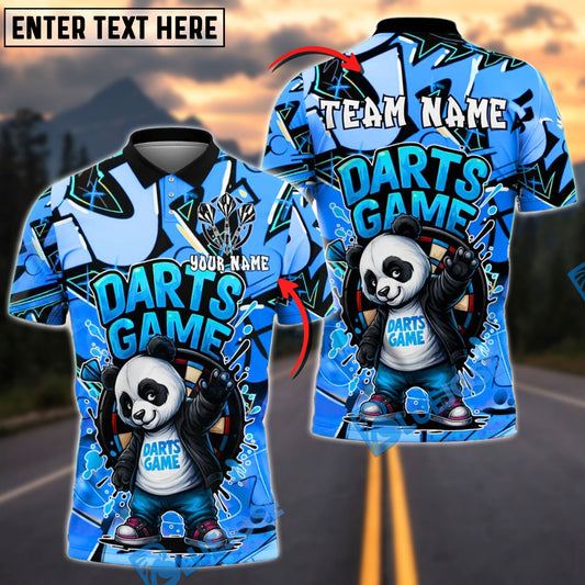 BlueJose Darts Skateboard Panda in Street Personalized Name, Team Name Shirt (4 Colors)