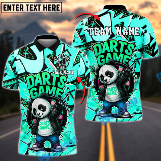 BlueJose Darts Skateboard Panda in Street Personalized Name, Team Name Shirt (4 Colors)