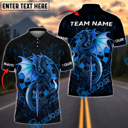 BlueJose Darts Fantasy Dragon Blade Personalized Name, Team Name Shirt (4 Colors)