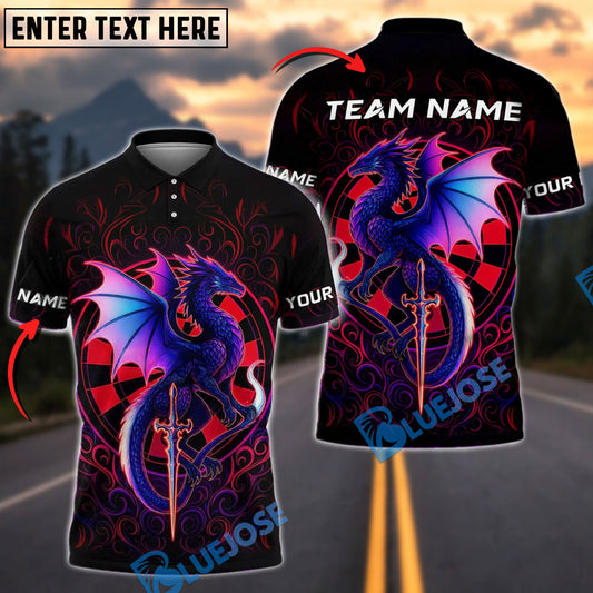 BlueJose Darts Fantasy Dragon Blade Personalized Name, Team Name Shirt (4 Colors)