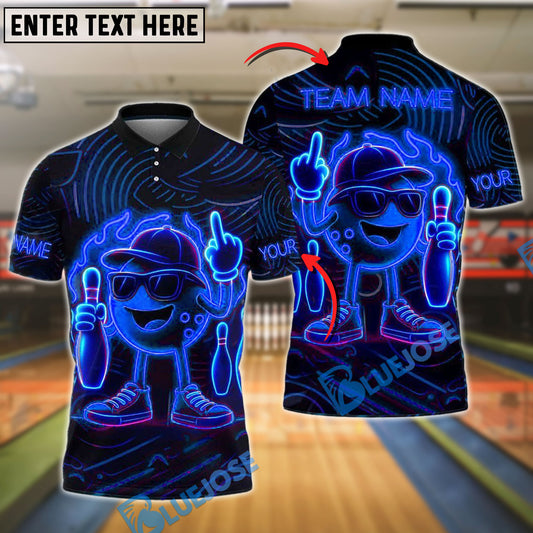 BlueJose Bowling Neon Flame Customized Name, Team Name 3D Shirt (4 Colors)