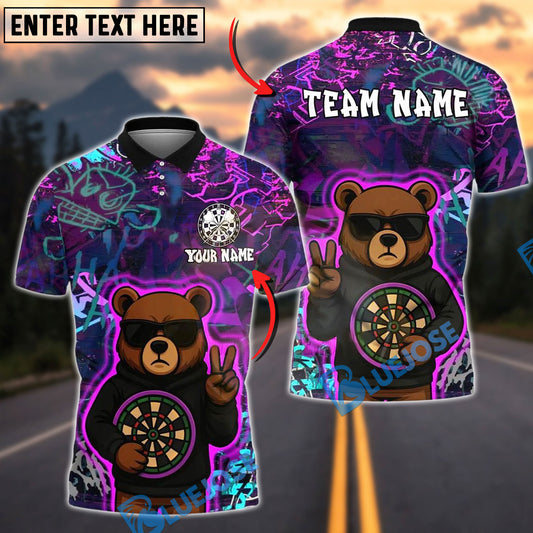BlueJose Darts Cool Bear Graffiti Neon Style Customized Name, Team Name 3D Shirt (4 Colors)