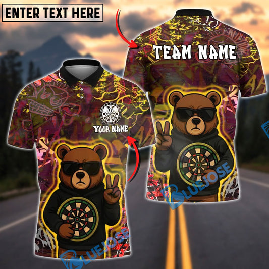 BlueJose Darts Cool Bear Graffiti Neon Style Customized Name, Team Name 3D Shirt (4 Colors)