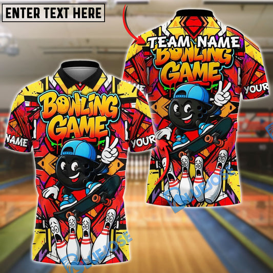 BlueJose Bowling And Pins Skateboarding Graffiti Street Style Customized Name, Team Name 3D Shirt (4 Colors)