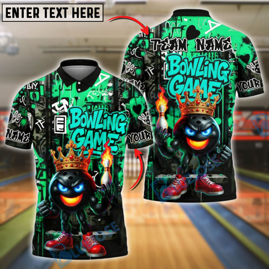 BlueJose Bowling And Pins King Flame Ball Graffiti Style Customized Name, Team Name 3D Shirt (4 Colors)