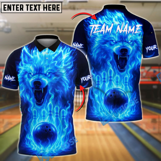 BlueJose Bowling And Pins Flame Wolf Customized Name, Team Name 3D Shirt (4 Colors)