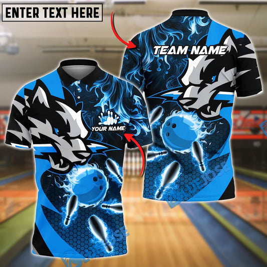 BlueJose Bowling Wolf Flame Strike Customized Name, Team Name 3D Shirt (4 Colors)