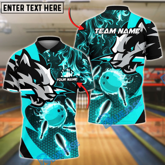 BlueJose Bowling Wolf Flame Strike Customized Name, Team Name 3D Shirt (4 Colors)