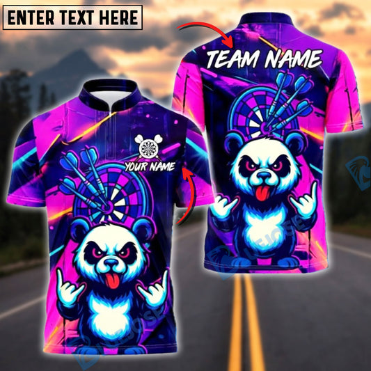 BlueJose Darts Angry Panda Neon Graffiti Customized Name, Team Name 3D Shirt (4 Colors)