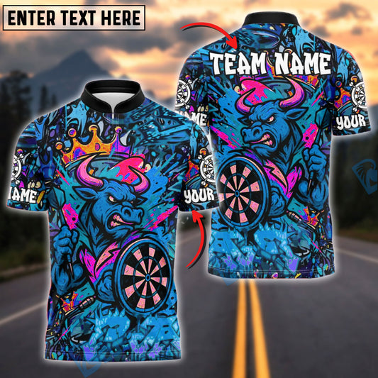 BlueJose Darts Angry Bull Graffiti Crown Customized Name, Team Name 3D Shirt (4 Colors)