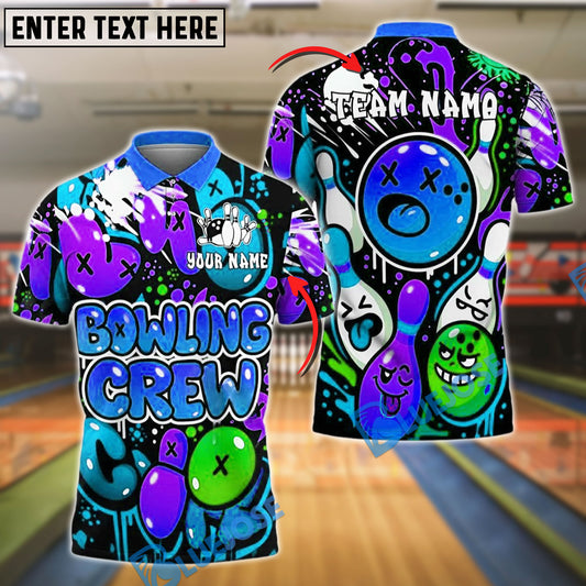 BlueJose Bowling Crew Graffiti Customized Name, Team Name 3D Shirt (4 Colors)